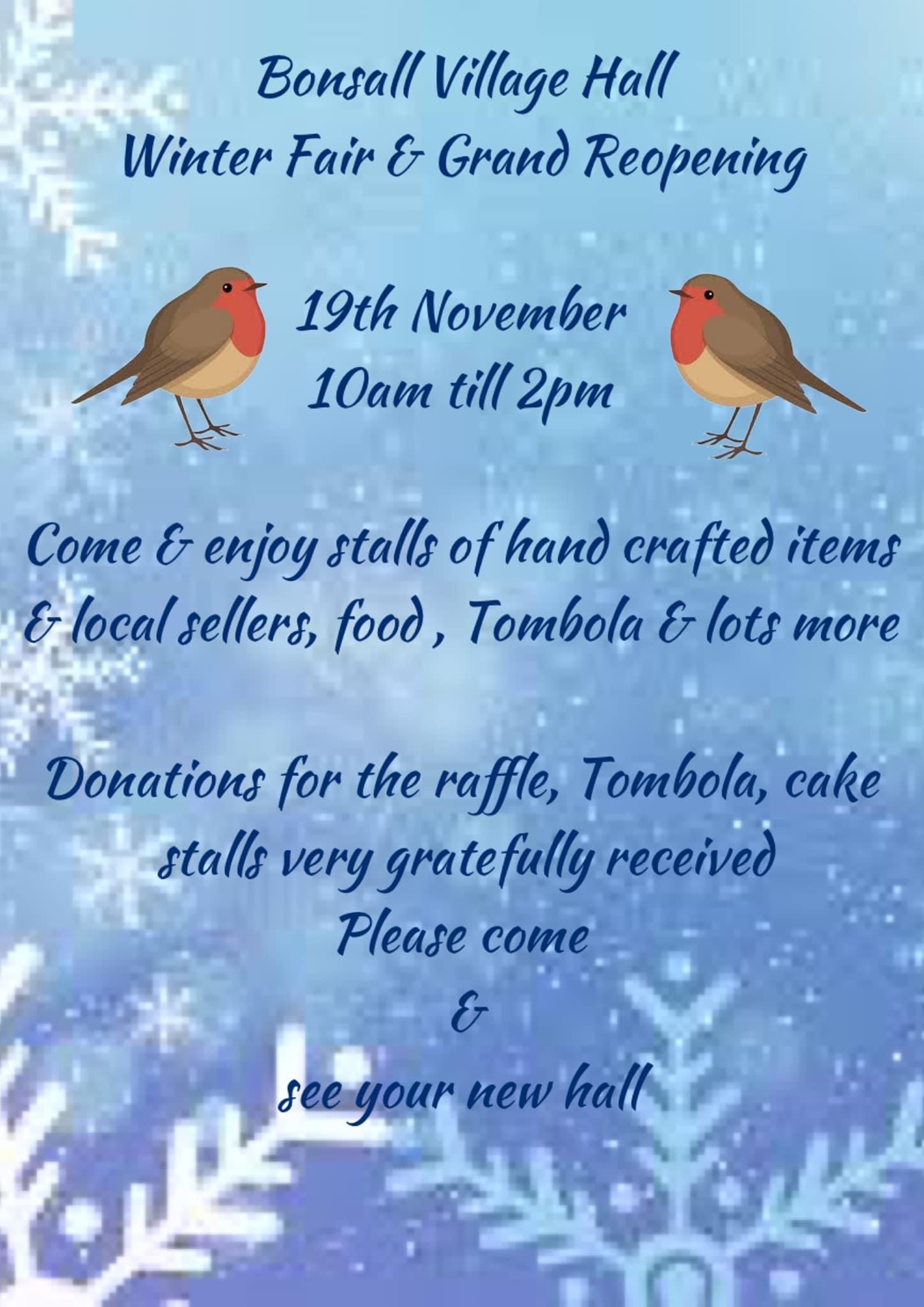 Bonsall Village Hall Winter Fair Bonsall Village Hall